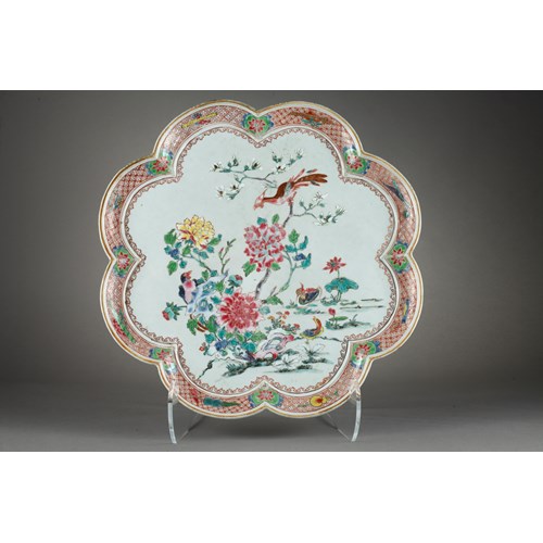 Rare large tray porcelain famille rose decorated flowers Mandarin Duck and birds